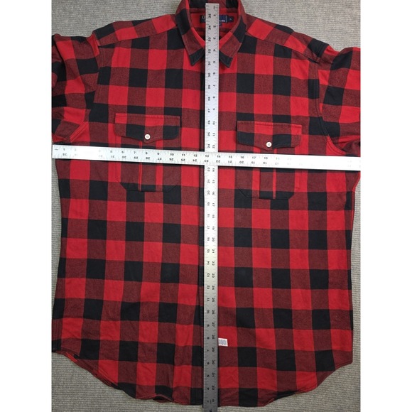 Vintage Polo Ralph Lauren Flannel Shirt Men's Large Buffalo Red Plaid Button Up - Picture 8 of 13